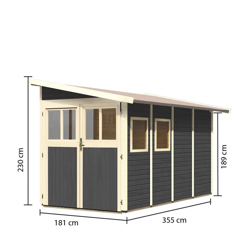 Abri De Jardin Adossé En Bois Vitrifié Gris 6,26m² Wandlitz 4 - Karibu 4 Abri De Jardin Adossé En Bois Vitrifié Gris 6,26m² Wandlitz 4 - Karibu – Image 2