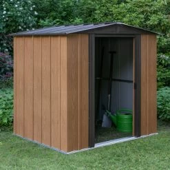 Abri De Jardin 2,93m² Toit Double Pente En Acier Galvanisé Aspect Bois Spacemaker