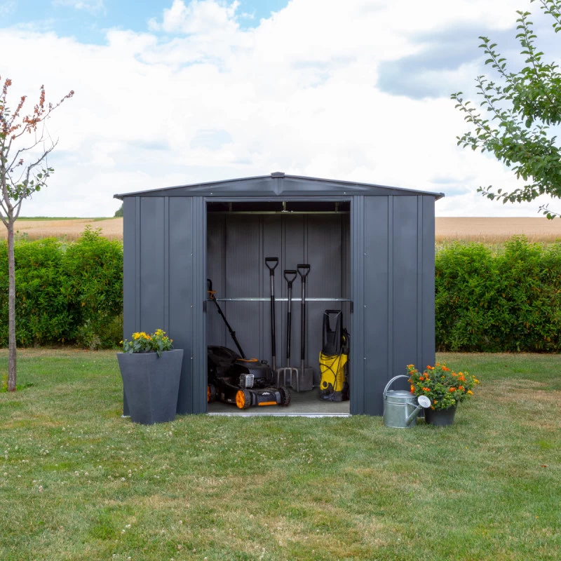 Abri De Jardin 4,58m² Toit Double Pente En Acier Galvanisé Anthracite Spacemaker 7 Abri De Jardin 4,58m² Toit Double Pente En Acier Galvanisé Anthracite Spacemaker – Image 5