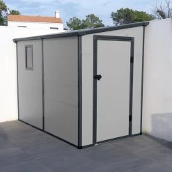 Abri De Jardin Adossé En Résine Gris Clair 3,55m² + Kit De Fondation - JOBU -Abri De Jardin abri de jardin adosse en resine anthracite 353m kit de fondation jobu 2