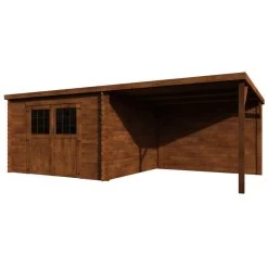 Abri De Jardin Eden + Appentis 18,36m² En Bois Traité Autoclave 28mm Avec Double Porte – Décor Et Jardin