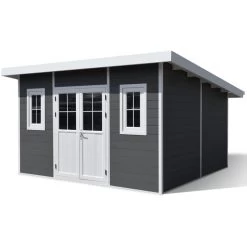 Abri De Jardin En Bois Composite 28mm Anthracite 14,90m² PREMIUM Toit Plat - Woodlife Garden