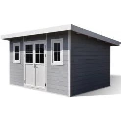 Abri De Jardin En Bois Composite 28mm Gris Clair 12m² PREMIUM Toit Plat - Woodlife Garden -Abri De Jardin abri de jardin en bois composite 28mm gris clair 12m premium toit plat woodlife garden 2