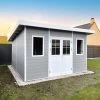 Abri De Jardin En Bois Composite 28mm Gris Clair 14,90m² PREMIUM Toit Plat - Woodlife Garden -Abri De Jardin abri de jardin en bois composite 28mm gris clair 1490m premium toit plat woodlife garden