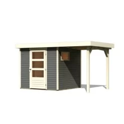 Abri De Jardin En Bois Gris Terre 4,62m² Freiburg 2 Avec Appentis De 1,50 M - Karibu -Abri De Jardin abri de jardin en bois gris terre 462m freiburg 2 avec appentis de 150 m karibu 3