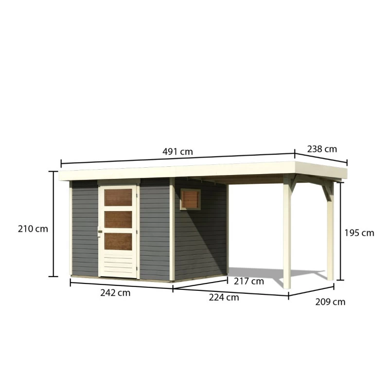 Abri De Jardin En Bois Gris Terre 5,25m² Avec Appentis De 2,40 M Freiburg 3 - Karibu 4 Abri De Jardin En Bois Gris Terre 5,25m² Avec Appentis De 2,40 M Freiburg 3 - Karibu – Image 2