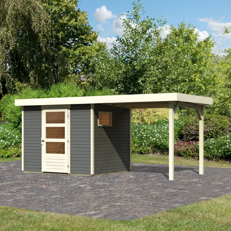 Abri De Jardin En Bois Gris Terre 5,25m² Avec Appentis De 2,40 M Freiburg 3 - Karibu 3 Abri De Jardin En Bois Gris Terre 5,25m² Avec Appentis De 2,40 M Freiburg 3 - Karibu