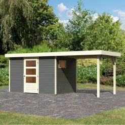 Abri De Jardin En Bois Gris Terre 6,55m² Avec Appentis De 2,40 M Freiburg 4 - Karibu