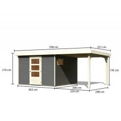 Abri De Jardin En Bois Gris Terre 9,24m² Freiburg 6 Avec Appentis De 2,40 M - Karibu -Abri De Jardin abri de jardin en bois gris terre 924m freiburg 6 avec appentis de 240 m karibu 3