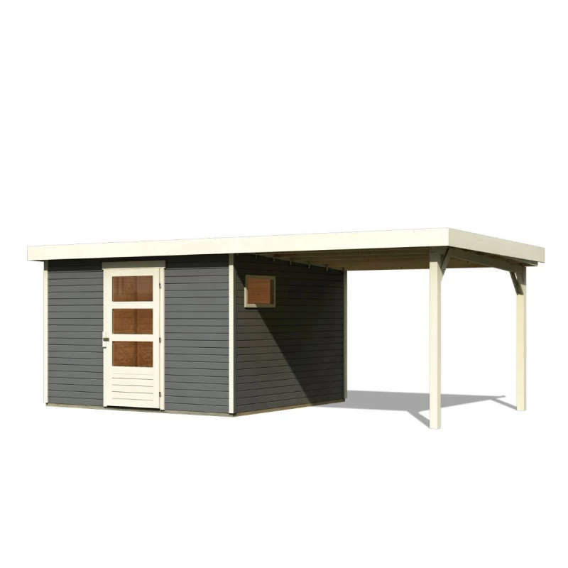 Abri De Jardin En Bois Gris Terre 9,24m² Freiburg 6 Avec Appentis De 2,80 M - Karibu 4 Abri De Jardin En Bois Gris Terre 9,24m² Freiburg 6 Avec Appentis De 2,80 M - Karibu – Image 2