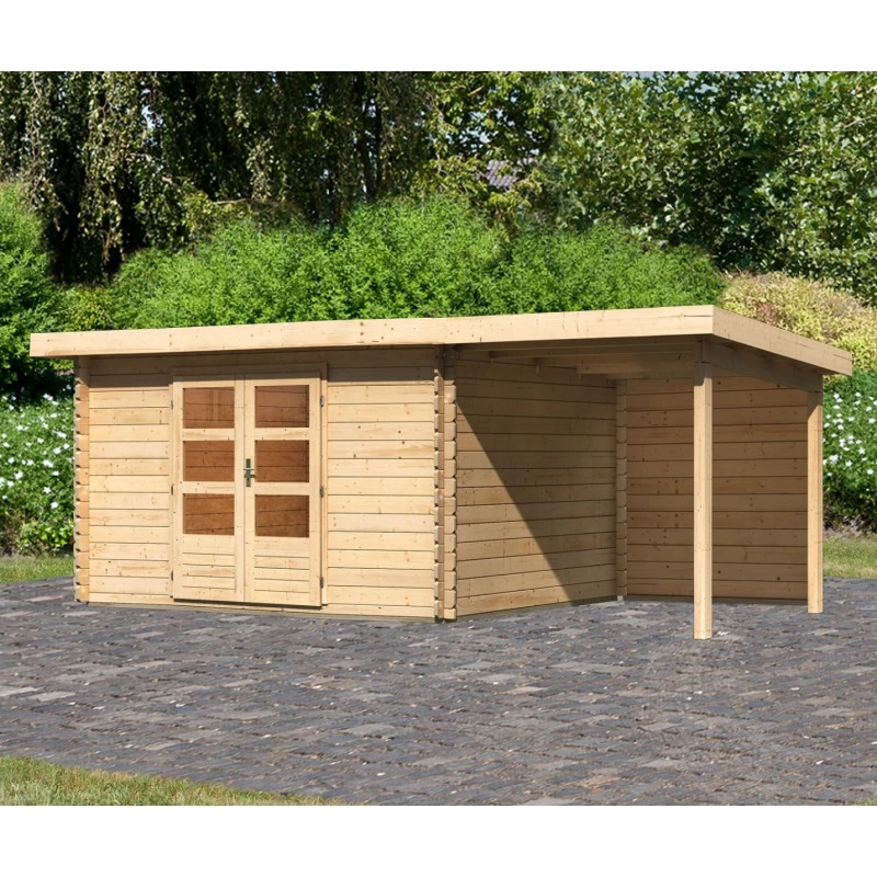 Abri De Jardin En Bois Massif 10,60m² Bastrup 7 Avec Appentis 200cm Et Paroi Arrière – Karibu 3 Abri De Jardin En Bois Massif 10,60m² Bastrup 7 Avec Appentis 200cm Et Paroi Arrière – Karibu