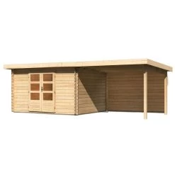 Abri De Jardin En Bois Massif 10,60m² Bastrup 7 Avec Appentis 300cm Et Paroi Arrière – Karibu -Abri De Jardin abri de jardin en bois massif 1060m bastrup 7 avec appentis 300cm et paroi arriere woodfeeling 2