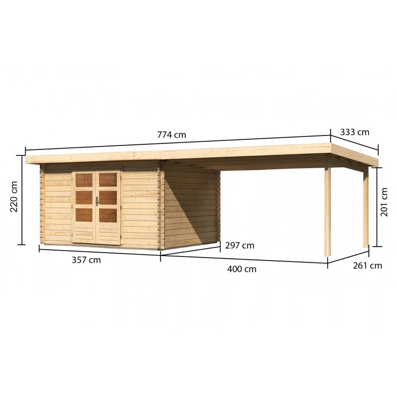 Abri De Jardin En Bois Massif 10,60m² Bastrup 7 Avec Appentis 400cm – Karibu 4 Abri De Jardin En Bois Massif 10,60m² Bastrup 7 Avec Appentis 400cm – Karibu – Image 2