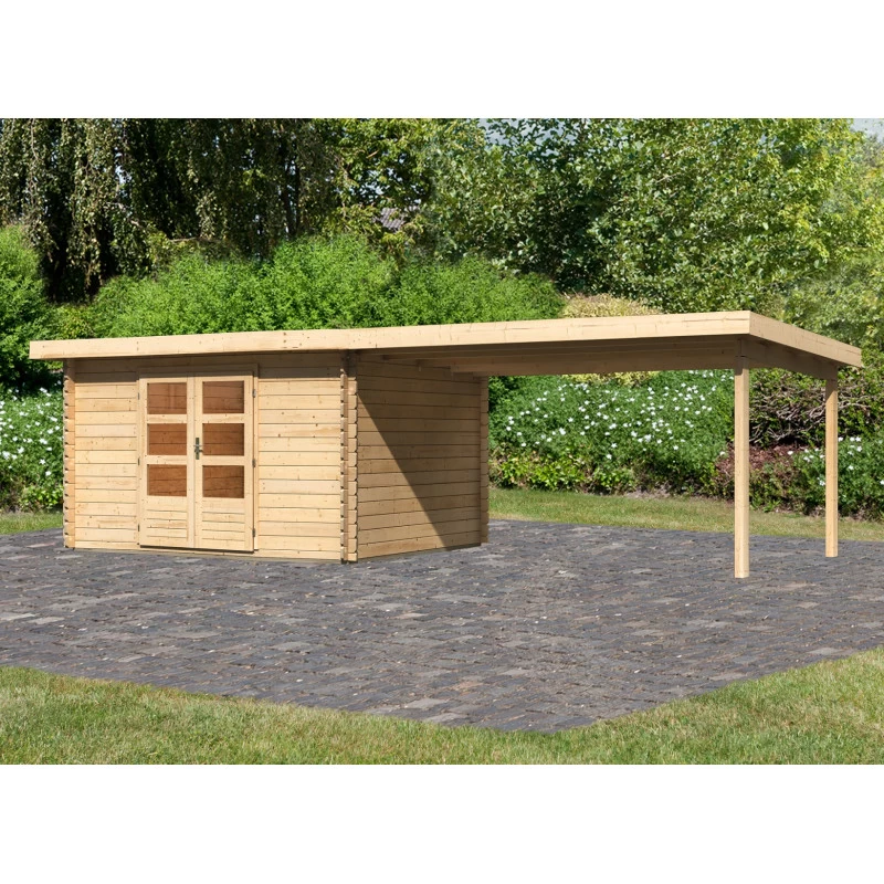 Abri De Jardin En Bois Massif 10,60m² Bastrup 7 Avec Appentis 400cm – Karibu 3 Abri De Jardin En Bois Massif 10,60m² Bastrup 7 Avec Appentis 400cm – Karibu