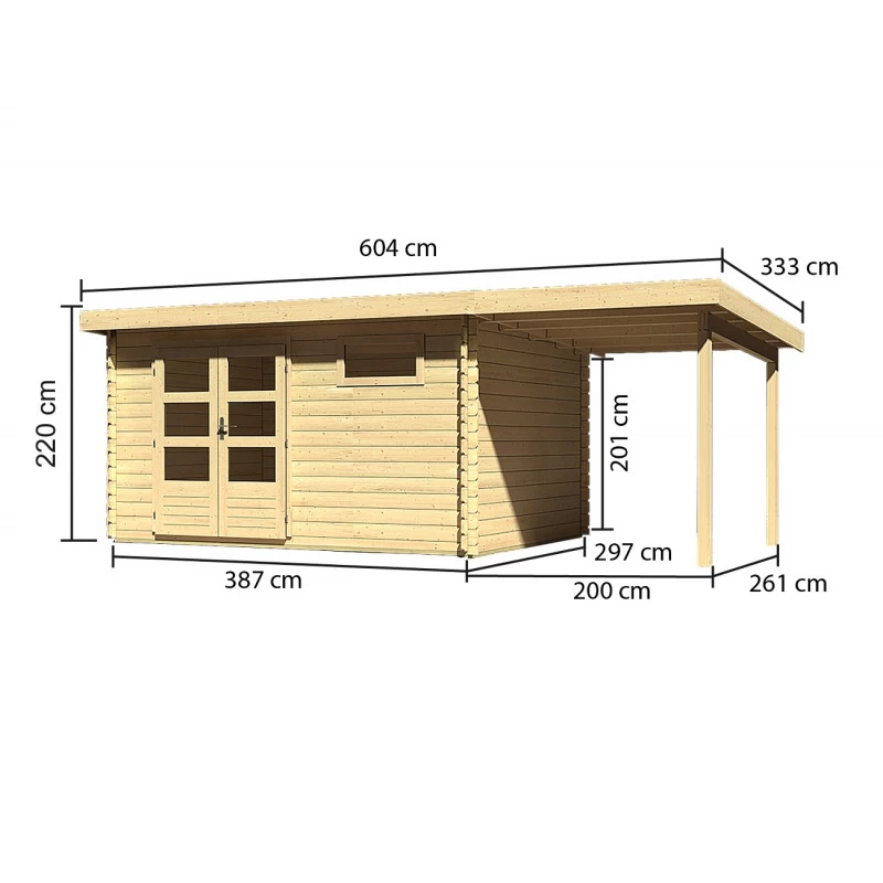 Abri De Jardin En Bois Massif 11,49m² Bastrup 8 Avec Appentis 200cm – Karibu 4 Abri De Jardin En Bois Massif 11,49m² Bastrup 8 Avec Appentis 200cm – Karibu – Image 2
