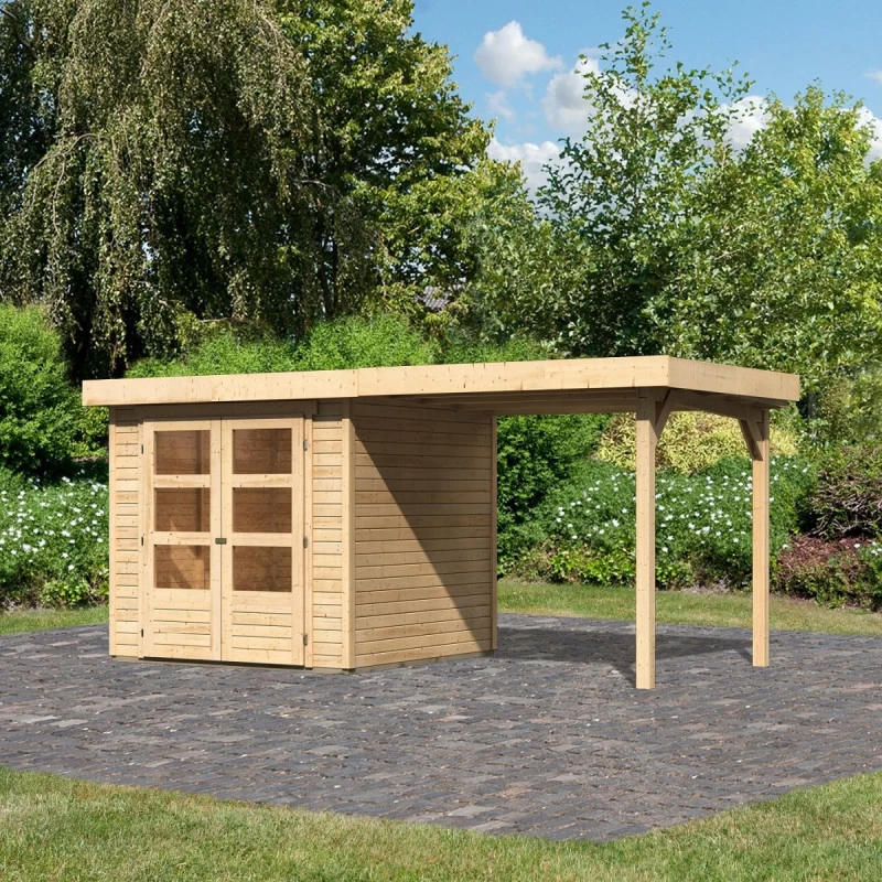 Abri De Jardin En Bois Massif 4,62m² Askola 2 Avec Appentis 240cm – Karibu 3 Abri De Jardin En Bois Massif 4,62m² Askola 2 Avec Appentis 240cm – Karibu