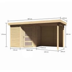 Abri De Jardin En Bois Massif 4,62m² Schwandorf 3 Avec Appentis 240cm Et Paroi Arrière – Karibu -Abri De Jardin abri de jardin en bois massif 462m schwandorf 3 avec appentis 240cm et paroi arriere woodfeeling 1