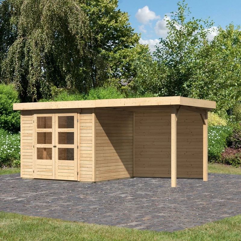 Abri De Jardin En Bois Massif 5,25m² Askola 3 Avec Appentis 240cm Et Paroi Arrière – Karibu 3 Abri De Jardin En Bois Massif 5,25m² Askola 3 Avec Appentis 240cm Et Paroi Arrière – Karibu