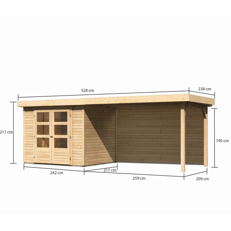 Abri De Jardin En Bois Massif 5,25m² Askola 3 Avec Appentis 280cm Et Paroi Arrière – Karibu 4 Abri De Jardin En Bois Massif 5,25m² Askola 3 Avec Appentis 280cm Et Paroi Arrière – Karibu – Image 2