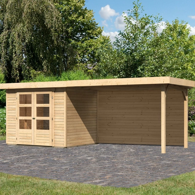 Abri De Jardin En Bois Massif 5,25m² Askola 3 Avec Appentis 280cm Et Paroi Arrière – Karibu 3 Abri De Jardin En Bois Massif 5,25m² Askola 3 Avec Appentis 280cm Et Paroi Arrière – Karibu