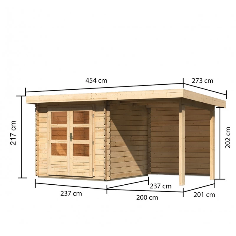 Abri De Jardin En Bois Massif 5,62m² Bastrup 2 Avec Appentis 200cm Et Paroi Arrière – Karibu 4 Abri De Jardin En Bois Massif 5,62m² Bastrup 2 Avec Appentis 200cm Et Paroi Arrière – Karibu – Image 2