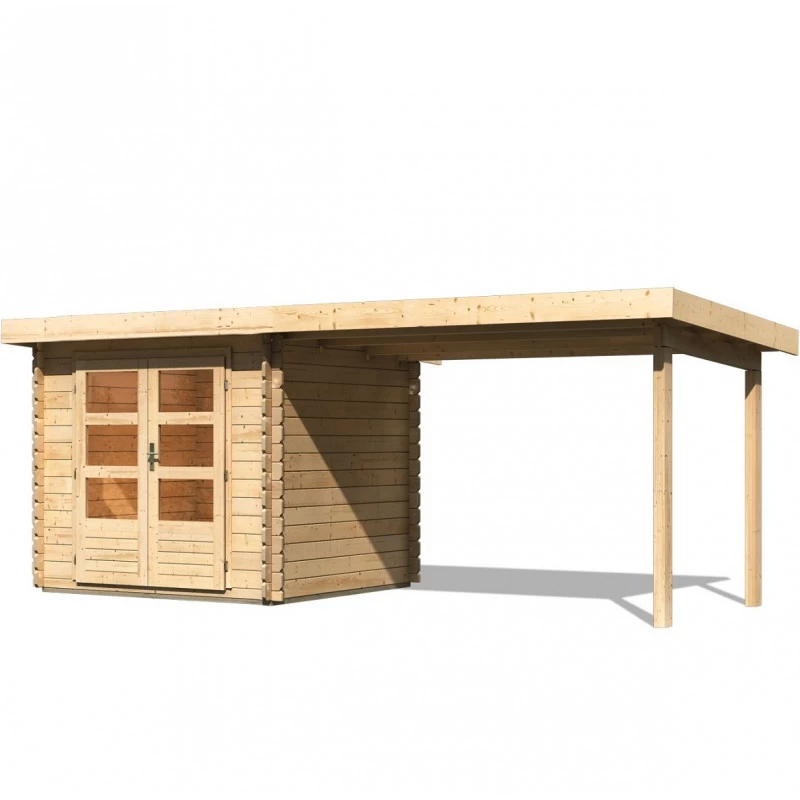 Abri De Jardin En Bois Massif 5,62m² Bastrup 2 Avec Appentis 300cm – Karibu 5 Abri De Jardin En Bois Massif 5,62m² Bastrup 2 Avec Appentis 300cm – Karibu – Image 3