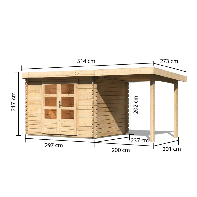 Abri De Jardin En Bois Massif 7,04m² Bastrup 3 Avec Appentis 200cm – Karibu 4 Abri De Jardin En Bois Massif 7,04m² Bastrup 3 Avec Appentis 200cm – Karibu – Image 2