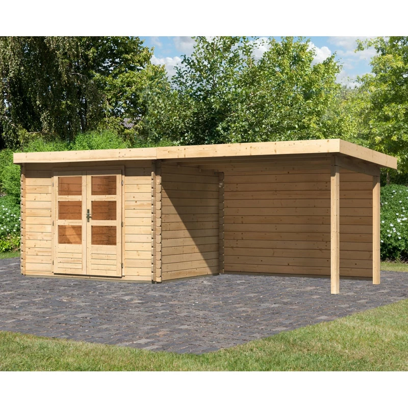 Abri De Jardin En Bois Massif 7,04m² Bastrup 3 Avec Appentis 300cm Et Paroi Arrière – Karibu 3 Abri De Jardin En Bois Massif 7,04m² Bastrup 3 Avec Appentis 300cm Et Paroi Arrière – Karibu
