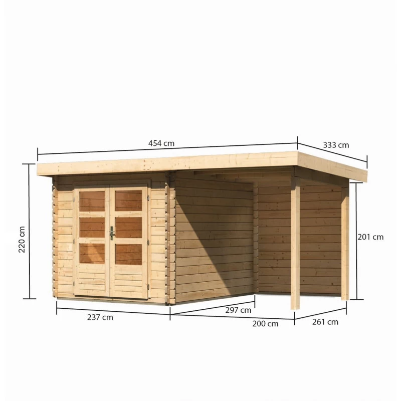 Abri De Jardin En Bois Massif 7,04m² Bastrup 4 Avec Appentis 200cm Et Paroi Arrière – Karibu 4 Abri De Jardin En Bois Massif 7,04m² Bastrup 4 Avec Appentis 200cm Et Paroi Arrière – Karibu – Image 2