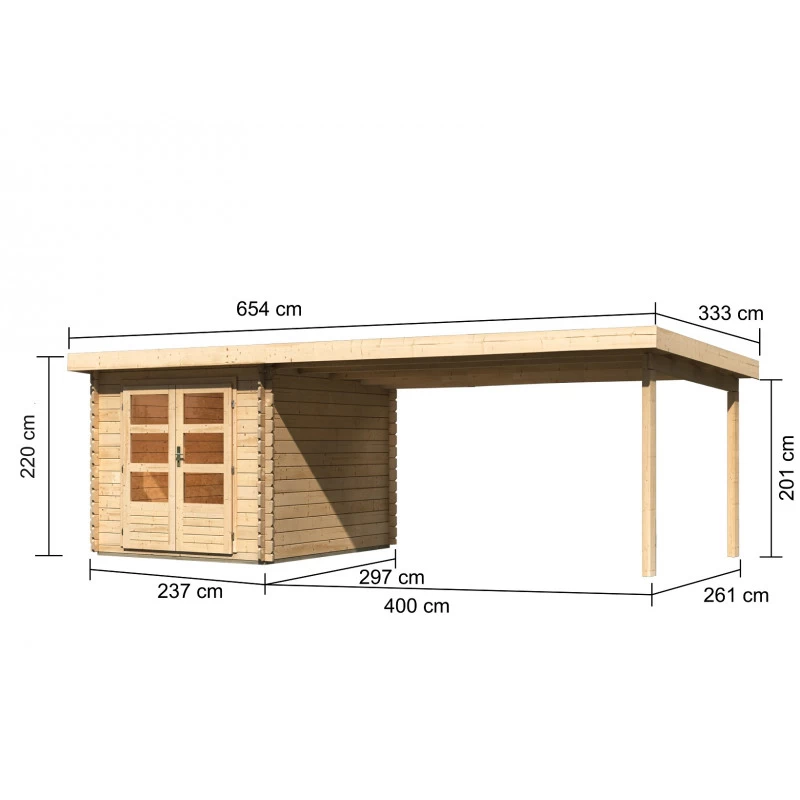 Abri De Jardin En Bois Massif 7,04m² Bastrup 4 Avec Appentis 400cm – Karibu 4 Abri De Jardin En Bois Massif 7,04m² Bastrup 4 Avec Appentis 400cm – Karibu – Image 2