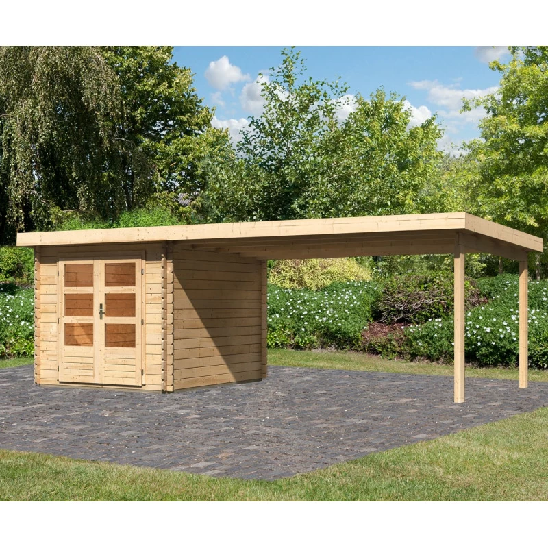 Abri De Jardin En Bois Massif 7,04m² Bastrup 4 Avec Appentis 400cm – Karibu 3 Abri De Jardin En Bois Massif 7,04m² Bastrup 4 Avec Appentis 400cm – Karibu