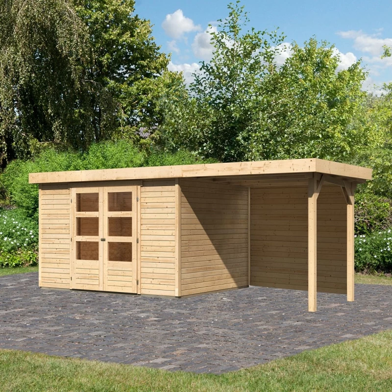 Abri De Jardin En Bois Massif 7,43m² Askola 5 Avec Appentis 240cm Et Paroi Arrière – Karibu 3 Abri De Jardin En Bois Massif 7,43m² Askola 5 Avec Appentis 240cm Et Paroi Arrière – Karibu