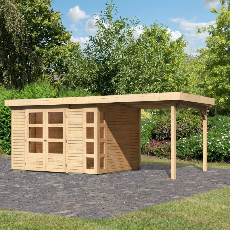 Abri De Jardin En Bois Massif 7,43m² Kerko 5 Avec Appentis 240cm – Karibu 3 Abri De Jardin En Bois Massif 7,43m² Kerko 5 Avec Appentis 240cm – Karibu