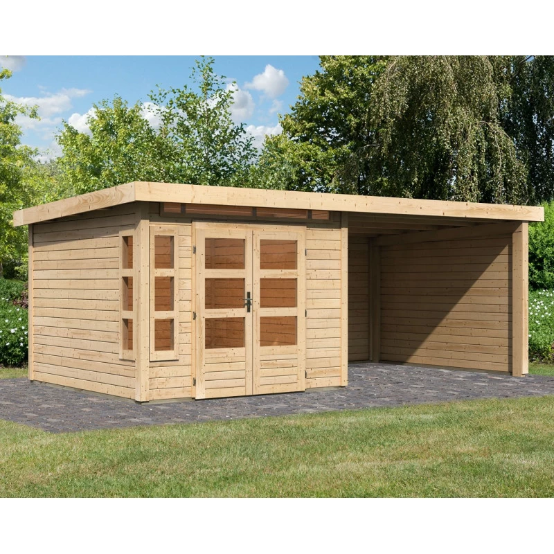 Abri De Jardin En Bois Massif 7,50m² Kastorf 6 Avec Appentis 320cm Et Paroi Arrière Et Latérale – Karibu 3 Abri De Jardin En Bois Massif 7,50m² Kastorf 6 Avec Appentis 320cm Et Paroi Arrière Et Latérale – Karibu