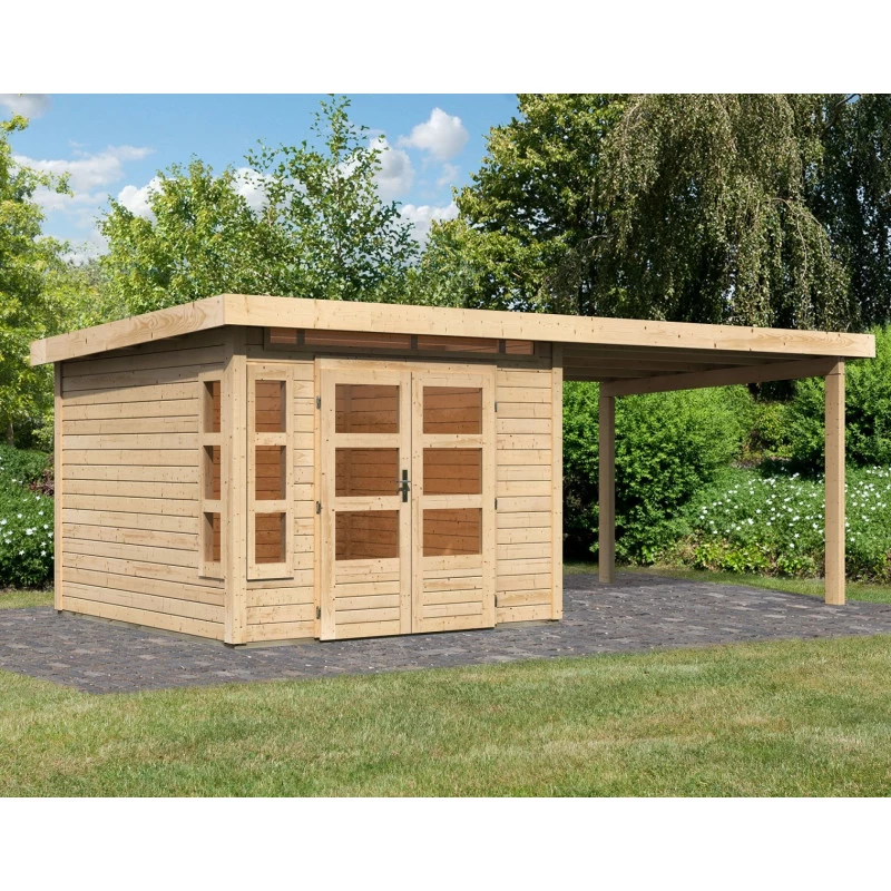Abri De Jardin En Bois Massif 7,50m² Kastorf 6 Avec Appentis 320cm – Karibu 3 Abri De Jardin En Bois Massif 7,50m² Kastorf 6 Avec Appentis 320cm – Karibu
