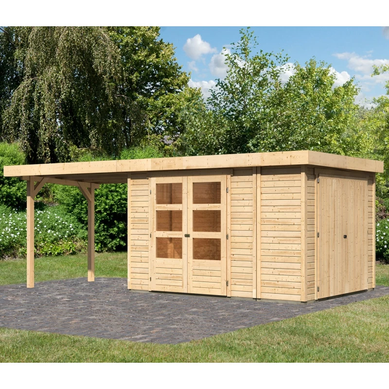 Abri De Jardin En Bois Massif 7,85m² Retola 4 Avec Armoire Intégrée Et Appentis 280cm – Karibu 3 Abri De Jardin En Bois Massif 7,85m² Retola 4 Avec Armoire Intégrée Et Appentis 280cm – Karibu