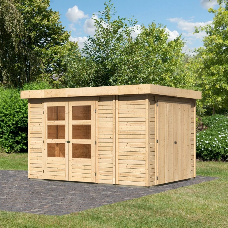 Abri De Jardin En Bois Massif 7,85m² Retola 4 Avec Armoire Intégrée – Karibu 3 Abri De Jardin En Bois Massif 7,85m² Retola 4 Avec Armoire Intégrée – Karibu