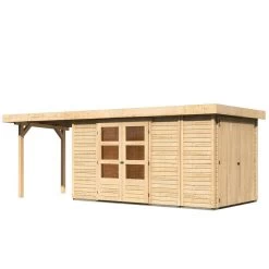 Abri De Jardin En Bois Massif 8,18m² Retola 5 Avec Armoire Intégrée Et Appentis 240cm – Karibu -Abri De Jardin abri de jardin en bois massif 818m retola 5 avec armoire integree et appentis 240cm woodfeeling 2