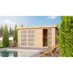 Abri De Jardin En Bois Massif 8,77m² Avec Cloison Intérieure Mühlentrup 1 – Karibu -Abri De Jardin abri de jardin en bois massif 877m avec cloison interieure muhlentrup 1 woodfeeling 1