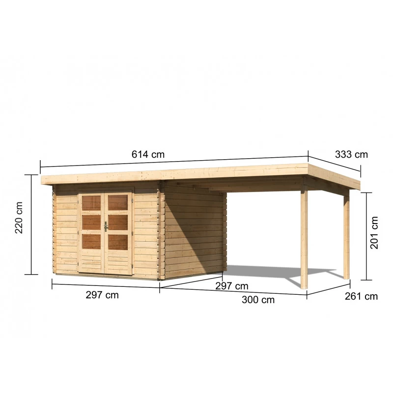 Abri De Jardin En Bois Massif 8,82m² Bastrup 5 Avec Appentis 300cm – Karibu 4 Abri De Jardin En Bois Massif 8,82m² Bastrup 5 Avec Appentis 300cm – Karibu – Image 2