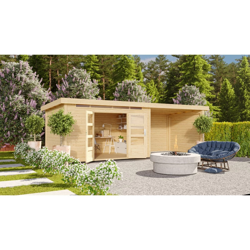 Abri De Jardin En Bois Massif 8,88m² Kandern 7 Avec Appentis 320cm Et Paroi Arrière – Karibu 4 Abri De Jardin En Bois Massif 8,88m² Kandern 7 Avec Appentis 320cm Et Paroi Arrière – Karibu – Image 2