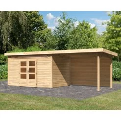 Abri De Jardin En Bois Massif 8,88m² Kandern 7 Avec Appentis 320cm Et Paroi Arrière – Karibu
