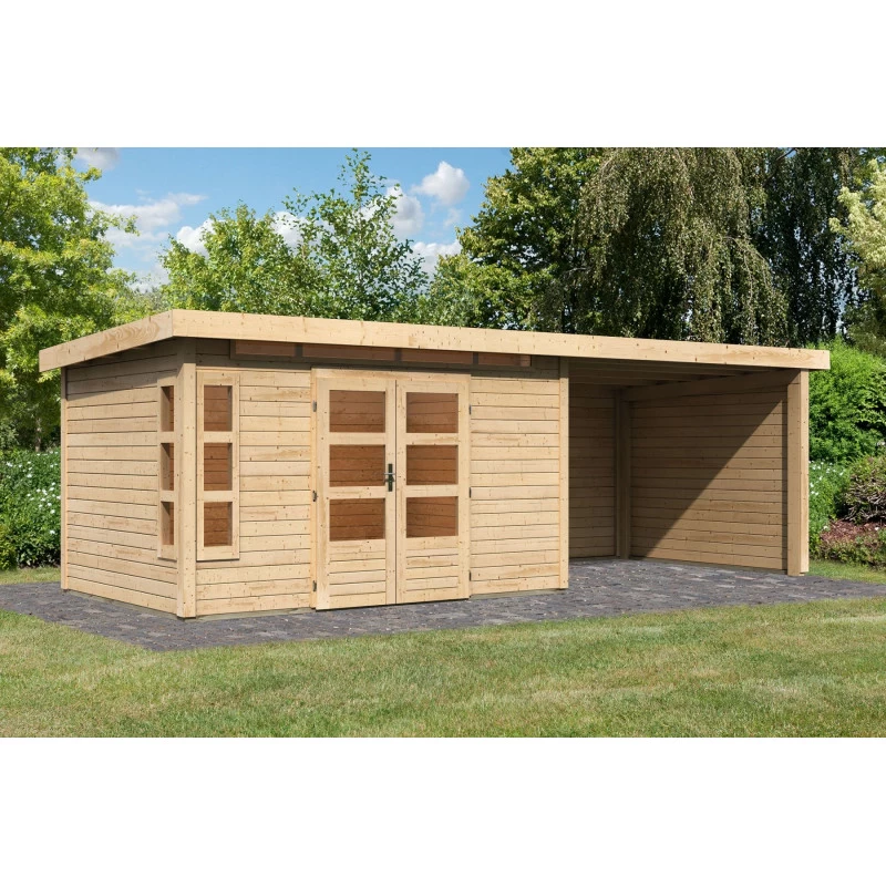 Abri De Jardin En Bois Massif 8,88m² Kastorf 7 Avec Appentis 320cm Et Paroi Arrière Et Latérale – Karibu 3 Abri De Jardin En Bois Massif 8,88m² Kastorf 7 Avec Appentis 320cm Et Paroi Arrière Et Latérale – Karibu