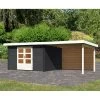 Abri De Jardin En Bois Massif Anthracite 10,60m² Bastrup 7 Avec Appentis 300cm Et Paroi Arrière – Karibu -Abri De Jardin abri de jardin en bois massif anthracite 1060m bastrup 7 avec appentis 300cm et paroi arriere woodfeeling