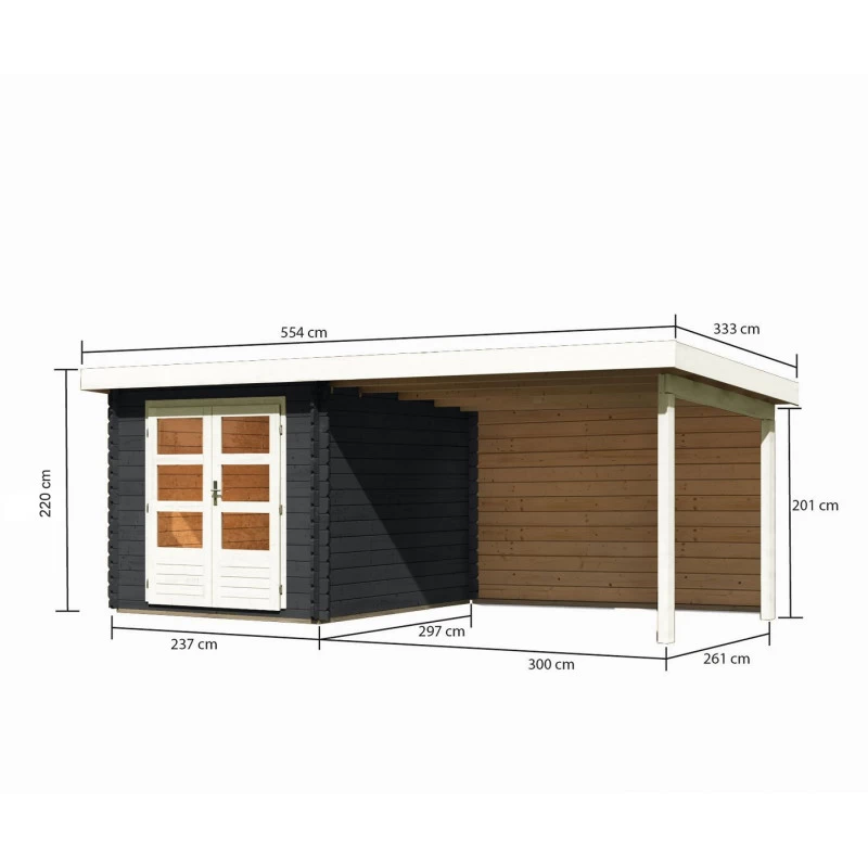 Abri De Jardin En Bois Massif Anthracite 7,04m² Bastrup 4 Avec Appentis 300cm Et Paroi Arrière – Karibu 4 Abri De Jardin En Bois Massif Anthracite 7,04m² Bastrup 4 Avec Appentis 300cm Et Paroi Arrière – Karibu – Image 2