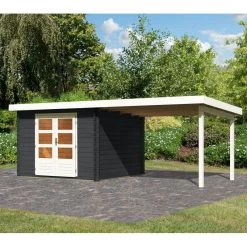 Abri De Jardin En Bois Massif Anthracite 8,82m² Bastrup 5 Avec Appentis 300cm – Karibu -Abri De Jardin abri de jardin en bois massif anthracite 882m bastrup 5 avec appentis 300cm woodfeeling 1