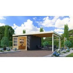 Abri De Jardin En Bois Massif Anthracite 8,82m² Bastrup 5 Avec Appentis 300cm – Karibu -Abri De Jardin abri de jardin en bois massif anthracite 882m bastrup 5 avec appentis 300cm woodfeeling 3