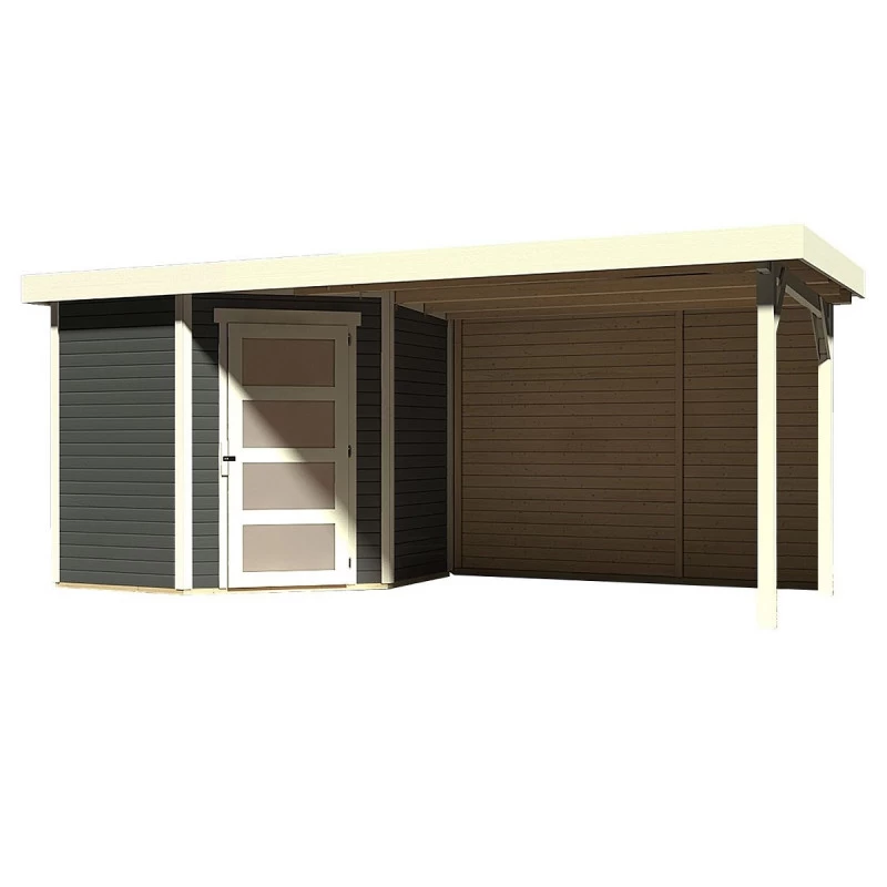 Abri De Jardin En Bois Massif Gris Terre 4,62m² Schwandorf 3 Avec Appentis 280cm Et Paroi Arrière – Karibu 5 Abri De Jardin En Bois Massif Gris Terre 4,62m² Schwandorf 3 Avec Appentis 280cm Et Paroi Arrière – Karibu – Image 3