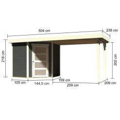 Abri De Jardin En Bois Massif Gris Terre 4,62m² Schwandorf 3 Avec Appentis 280cm – Karibu -Abri De Jardin abri de jardin en bois massif gris terre 462m schwandorf 3 avec appentis 280cm woodfeeling 1