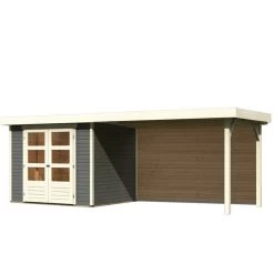 Abri De Jardin En Bois Massif Gris Terre 5,25m² Askola 3 Avec Appentis 280cm Et Paroi Arrière – Karibu -Abri De Jardin abri de jardin en bois massif gris terre 525m askola 3 avec appentis 280cm et paroi arriere woodfeeling 2